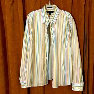 LANDS’ END 🌈 no iron pinpoint Oxford women’s size 10P rainbow stripe